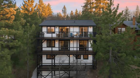 Modern Lodge Near Lake, Village, & Snow Summit | Game Room, Decks, Firepit, Views