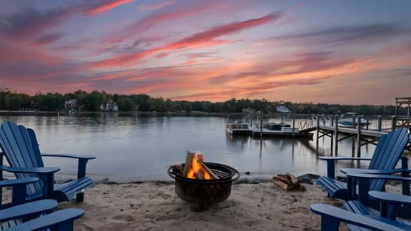 Lake Norman Lakefront w/ Private Beach, Dock, Hot Tub & Fire Pit | Sandy Shore by AvantStay