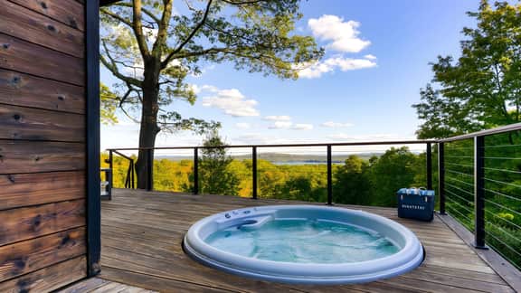 Modern Catskills Escape w/ Open Living, Steam Shower, & Hot Tub w/ Mountain Views, Minutes from Woodstock & Trails | Suncliff Vista