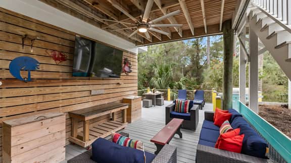 Folly Beach Getaway Near Sand | Covered Lounge, BBQ & Outdoor TV | Tidecrest by AvantStay