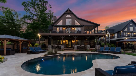 Luxe Lakefront Retreat w/ Pool, Hot Tub, Theater & Private Dock | Sleeps 20+